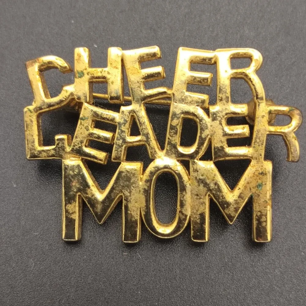 Vintage Gold Tone CHEER LEADER MOM Pin Brooch Mother Sports Fan Jewelry